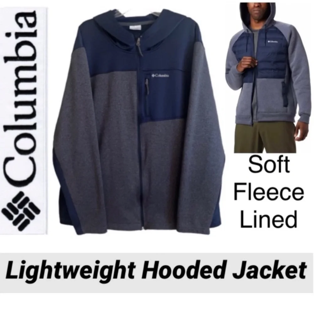 Columbia Fleece Lined Hooded All Season Performance Jacket Navy Blue & Gray